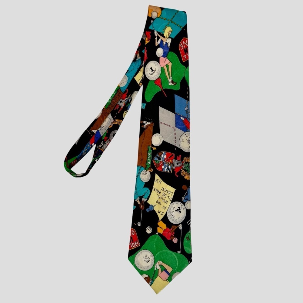 Nicole Miller Vintage Multicolor Silk Golf Necktie.